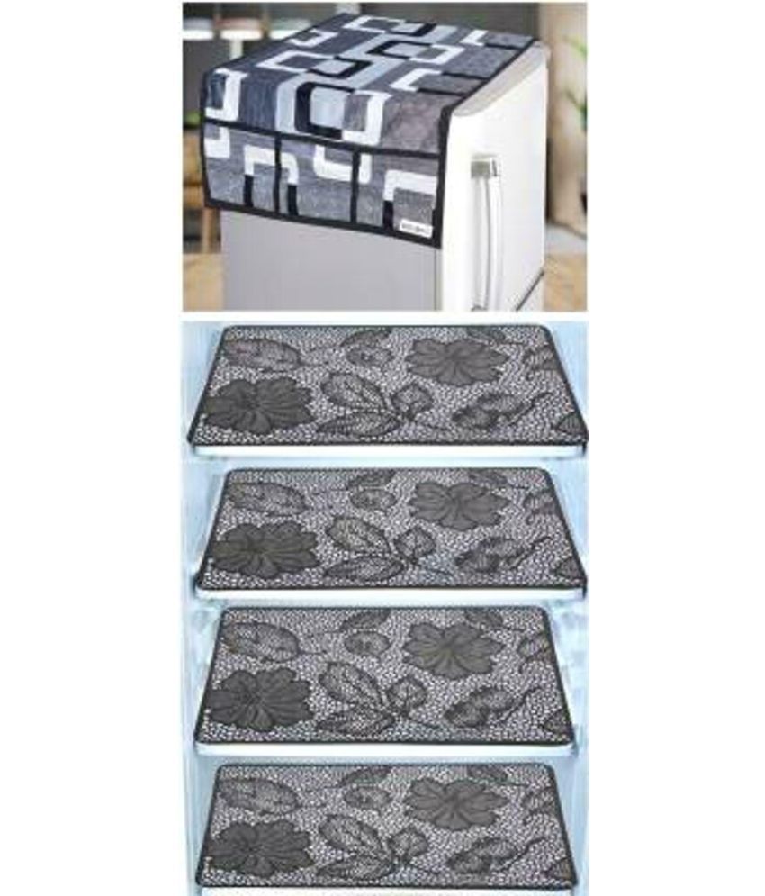     			Crosmo Polyester Floral Printed Fridge Mat & Cover ( 64 18 ) Pack of 5 - Multicolor