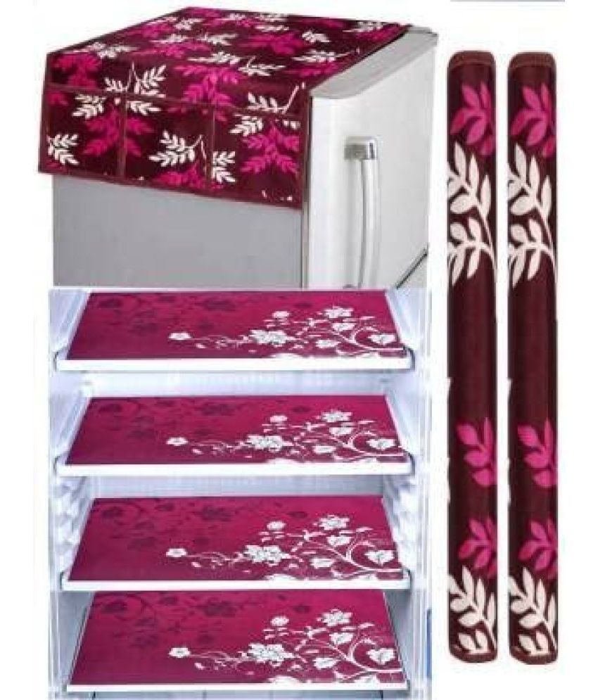     			Crosmo Polyester Floral Printed Fridge Mat & Cover ( 64 18 ) Pack of 7 - Purple
