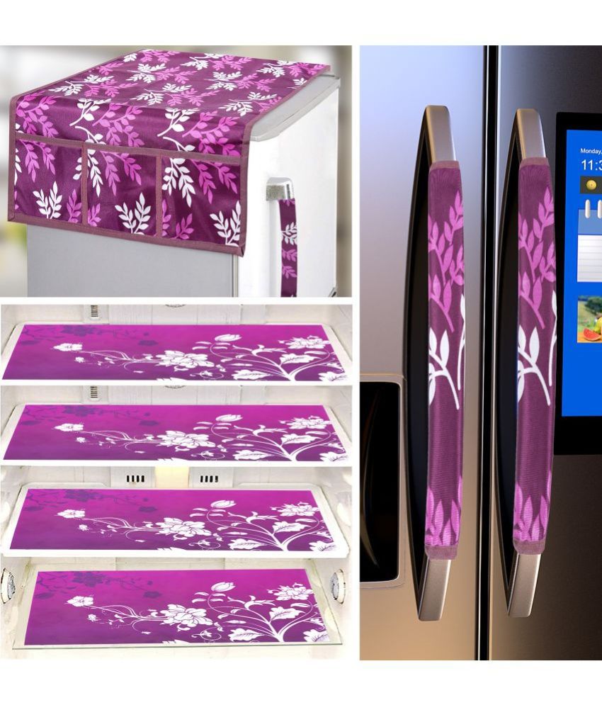     			Crosmo Polyester Floral Printed Fridge Mat & Cover ( 64 18 ) Pack of 7 - Maroon