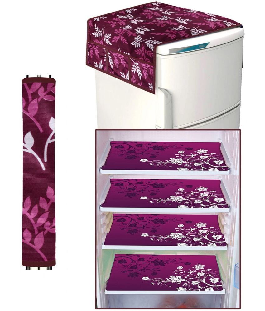     			Crosmo Polyester Floral Printed Fridge Mat & Cover ( 64 18 ) Pack of 6 - Maroon