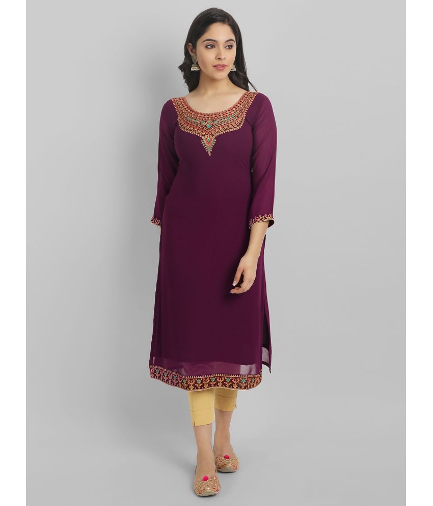     			JASH CREATION Georgette Embroidered A-line Women's Kurti - Purple ( Pack of 1 )