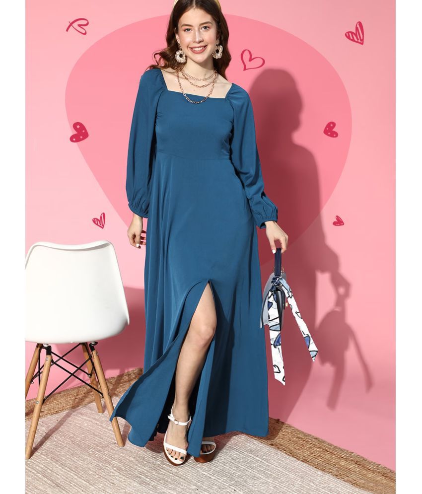     			JASH CREATION Polyester Solid Full Length Women's Side Slit Dress - Blue ( Pack of 1 )