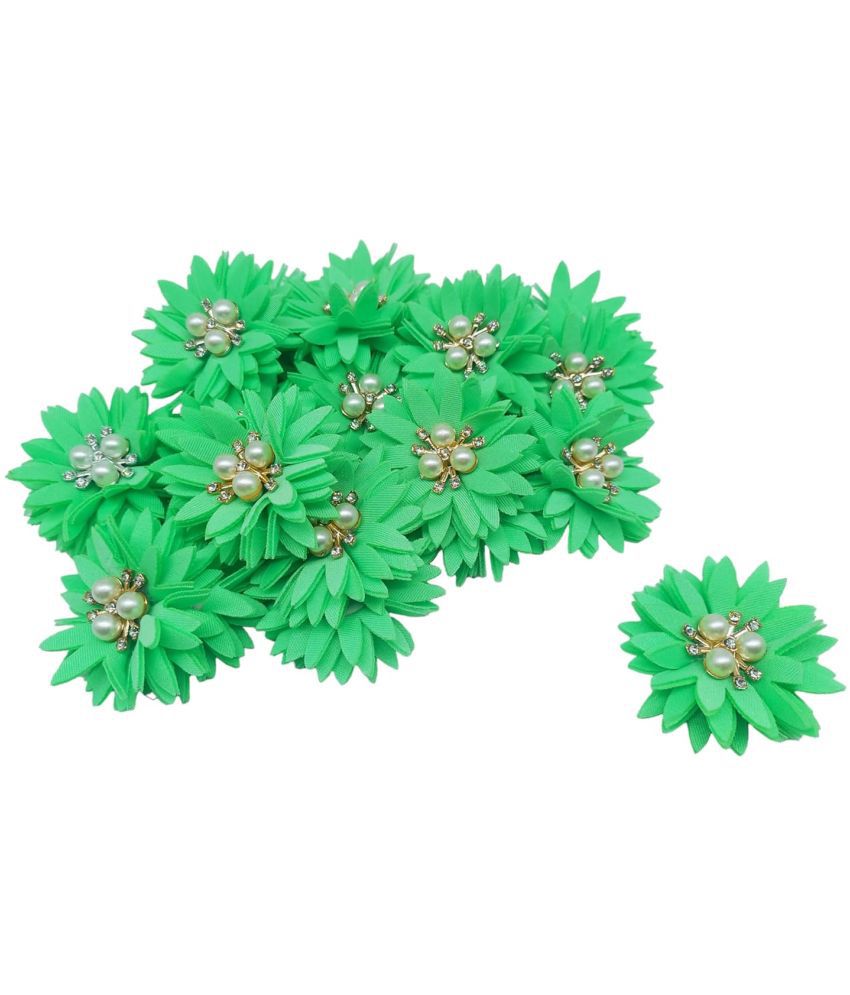     			PRANSUNITA Stone & Beads Studded Stem Less Fabric Flowers for Broches, Dresses, Fancy Gift Packaging, Valentine, Radha Krishna & Baby Shower, Handmade-Size- 5 cm - Pack of 6 pcs Color- (SEA Green)