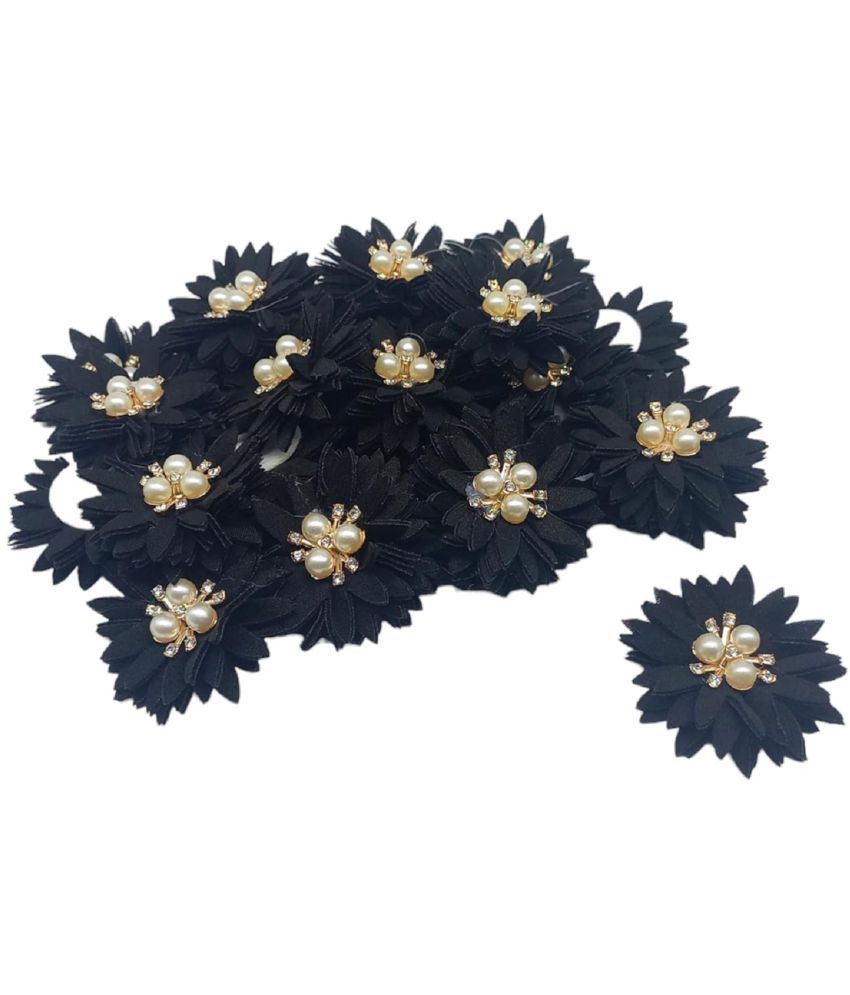     			PRANSUNITA Stone & Beads Studded Stem Less Fabric Flowers for Broches, Dresses, Fancy Gift Packaging, Valentine, Radha Krishna & Baby Shower, Handmade- Size-5 cm - Pack of 6 pcs Color- (Black)