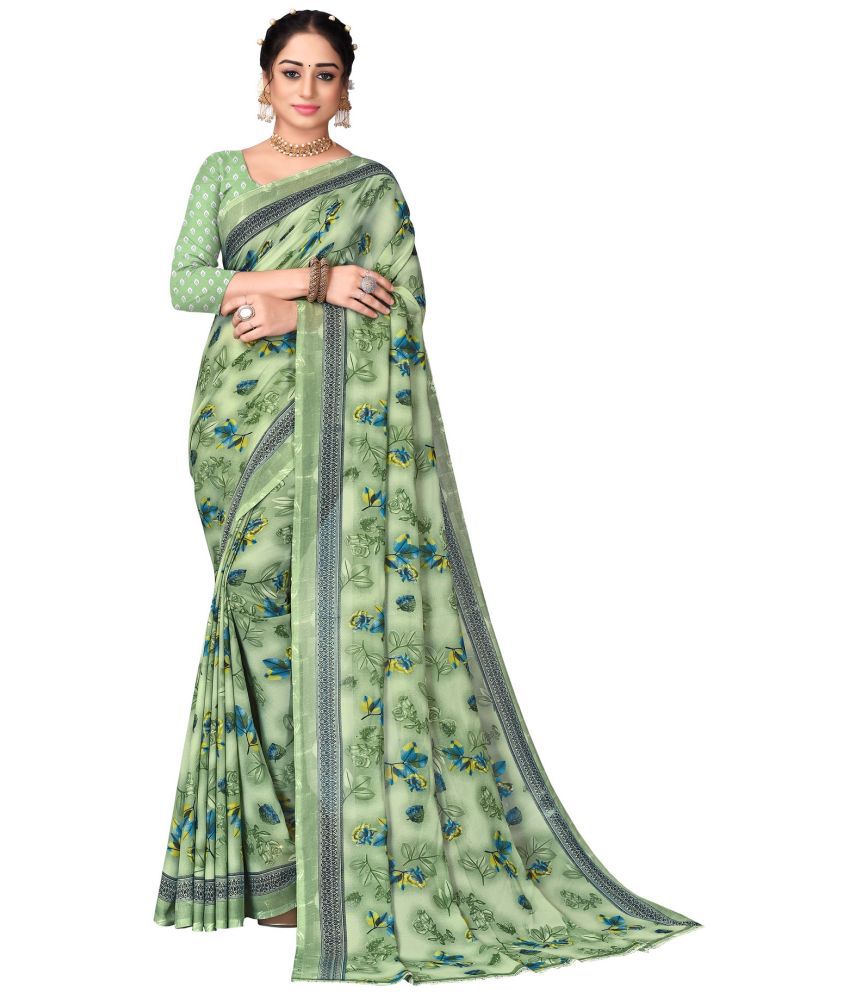     			Rekha Maniyar Georgette Printed Saree With Blouse Piece - Green ( Pack of 1 )
