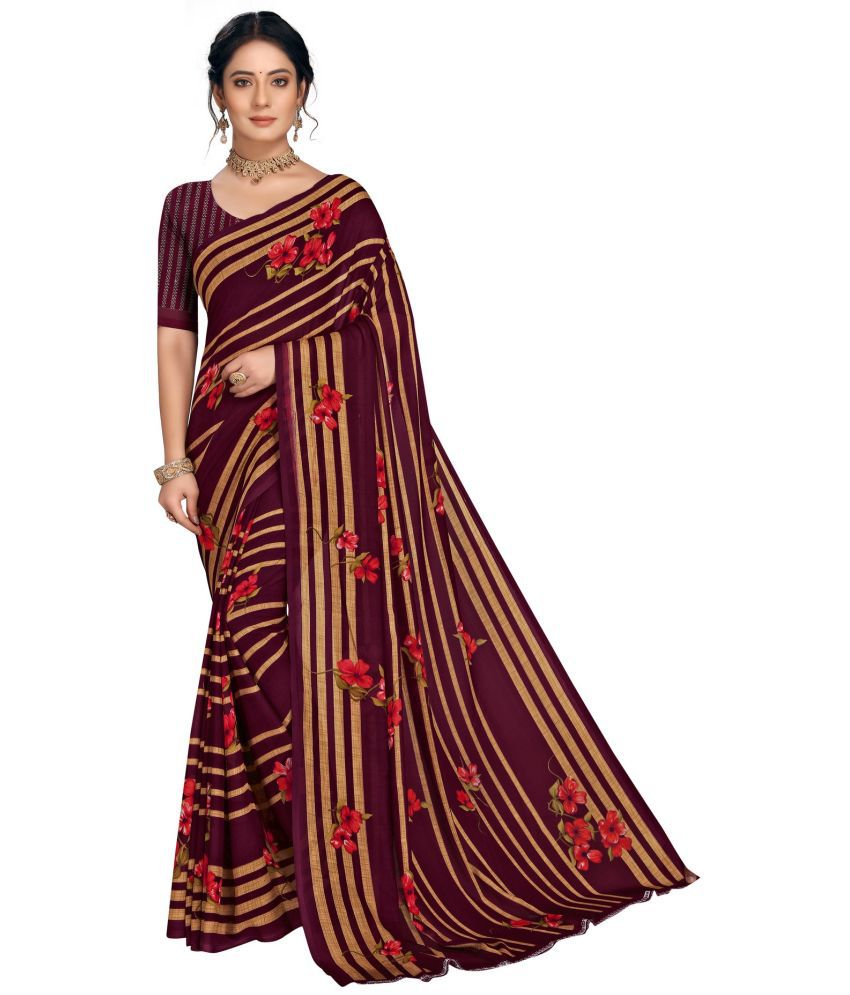     			Rekha Maniyar Georgette Printed Saree With Blouse Piece - Brown ( Pack of 1 )
