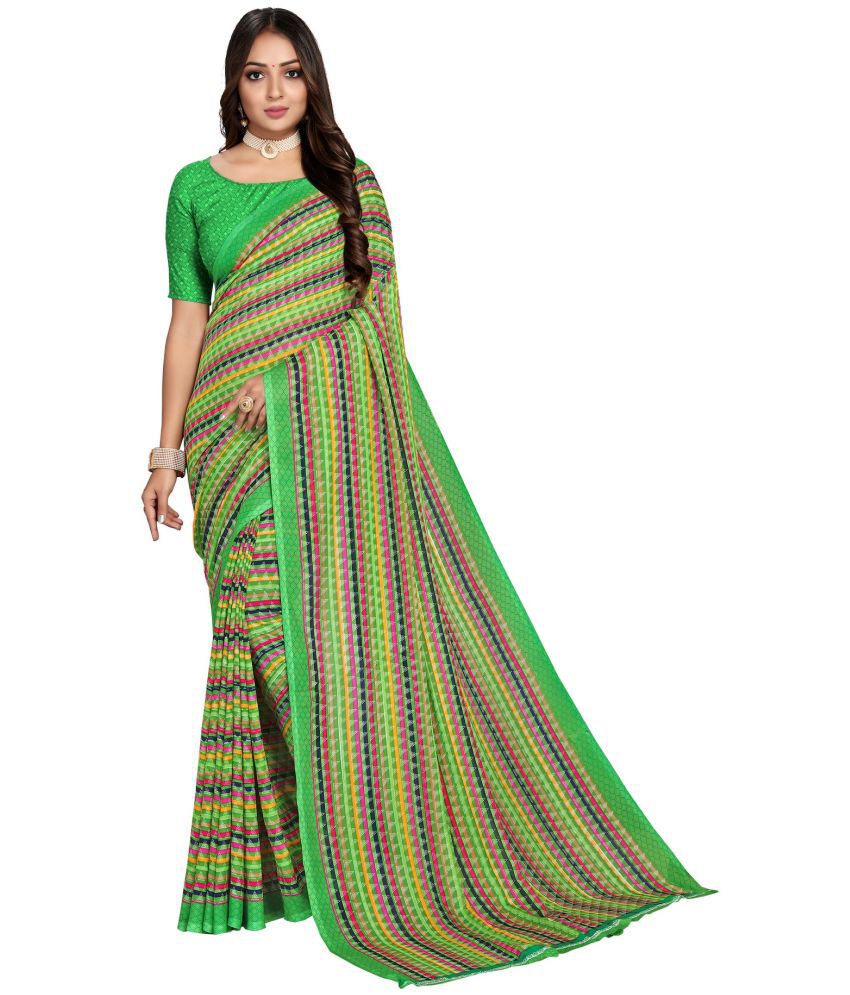     			Rekha Maniyar Georgette Printed Saree With Blouse Piece - Light Green ( Pack of 1 )