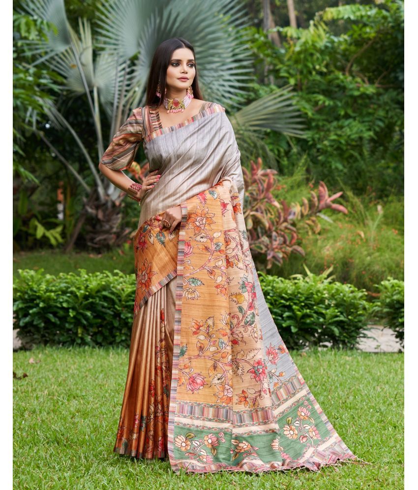     			Rekha Maniyar Silk Blend Woven Saree With Blouse Piece - Grey Melange ( Pack of 1 )