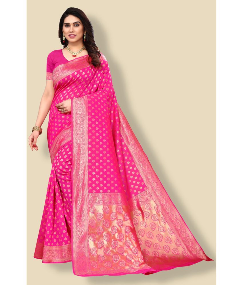     			Aadvika Banarasi Silk Printed Saree With Blouse Piece - Pink ( Pack of 1 )