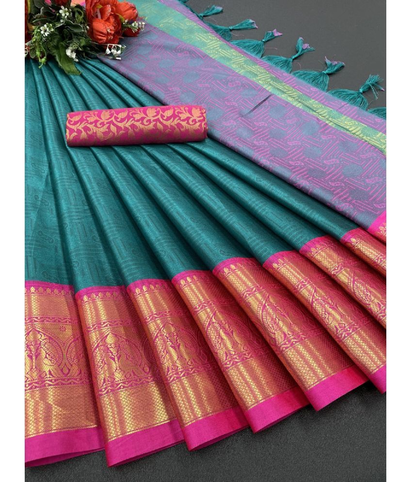     			Aika Banarasi Silk Embellished Saree With Blouse Piece - Rama ( Pack of 1 )