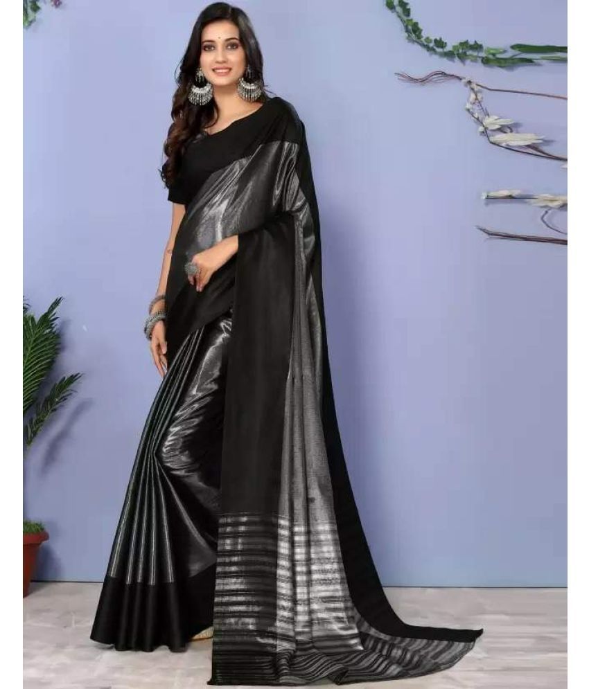     			Aika Banarasi Silk Embellished Saree With Blouse Piece - Black ( Pack of 1 )