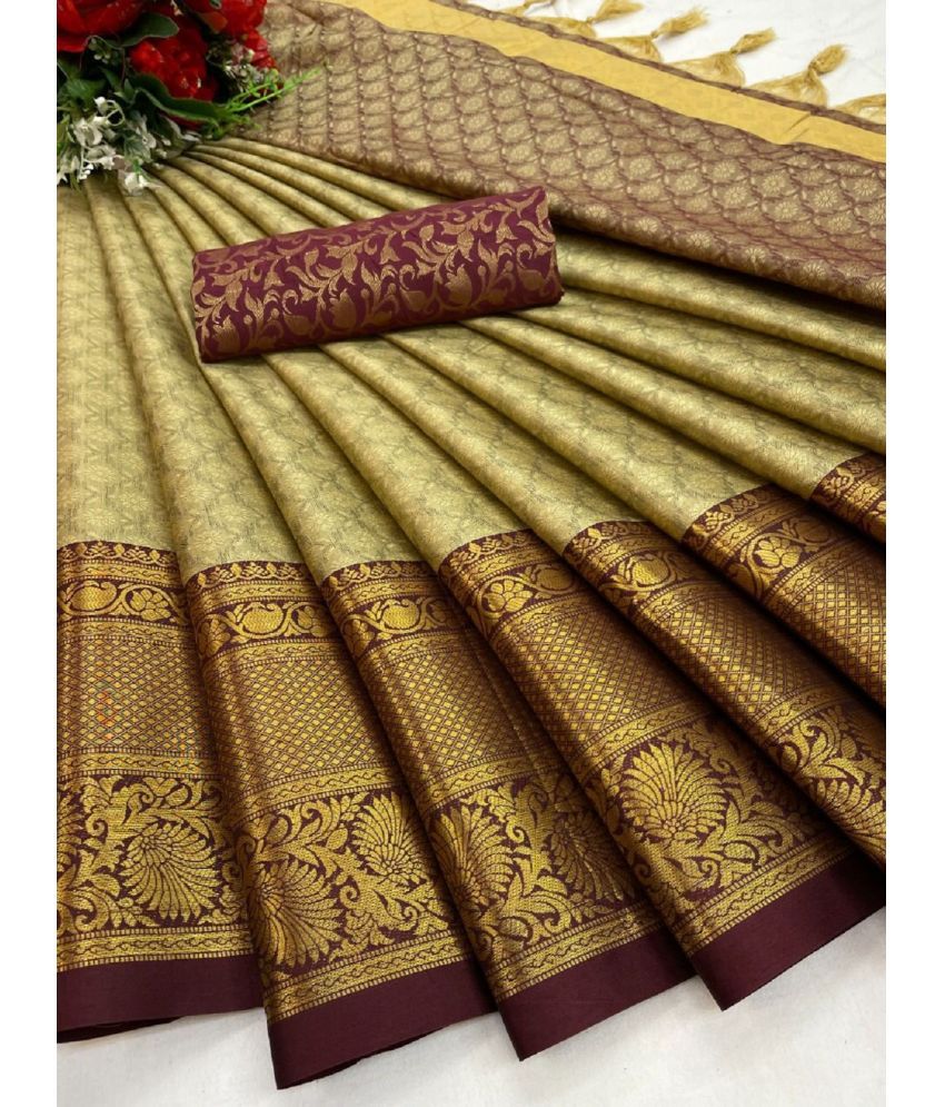     			Aika Cotton Silk Embellished Saree With Blouse Piece - Brown ( Pack of 1 )