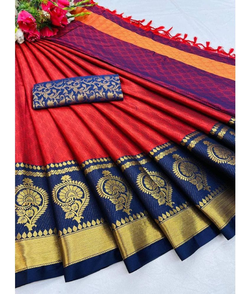     			Aika Cotton Silk Embellished Saree With Blouse Piece - Red ( Pack of 1 )