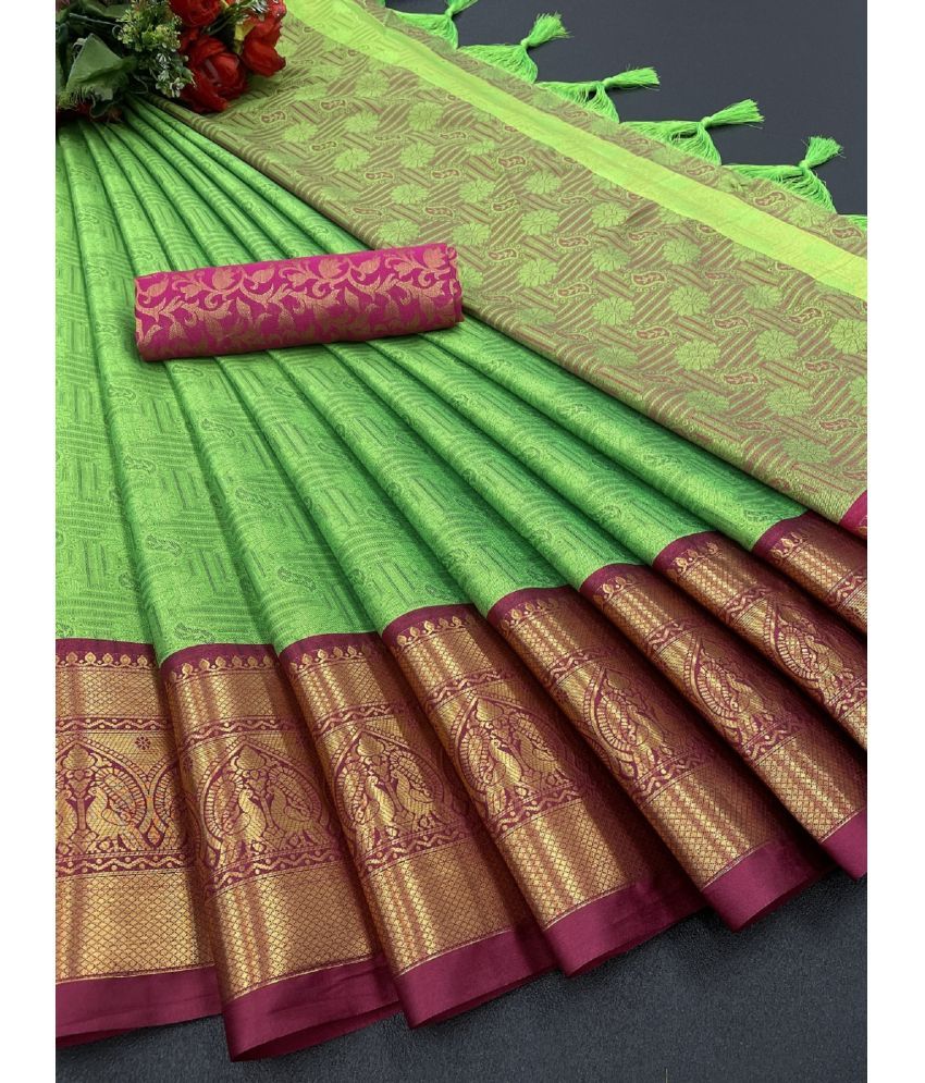     			Aika Jacquard Embellished Saree With Blouse Piece - Fluorescent Green ( Pack of 1 )