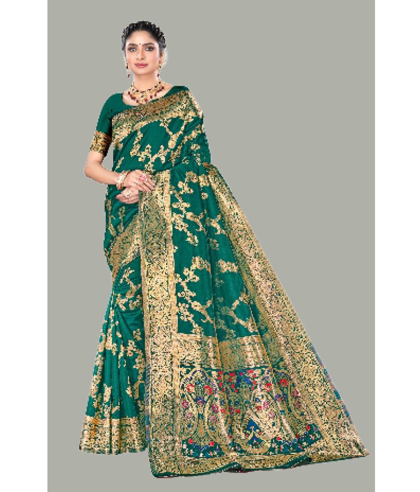     			GARIYA Banarasi Silk Embellished Saree With Blouse Piece - Green ( Pack of 1 )