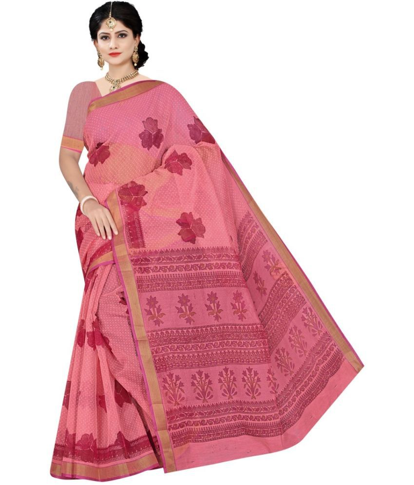     			HEMA SILK MILLS Cotton Blend Printed Saree With Blouse Piece - Pink ( Pack of 1 )