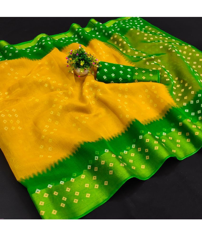     			HEMA SILK MILLS Cotton Blend Printed Saree With Blouse Piece - Yellow ( Pack of 1 )