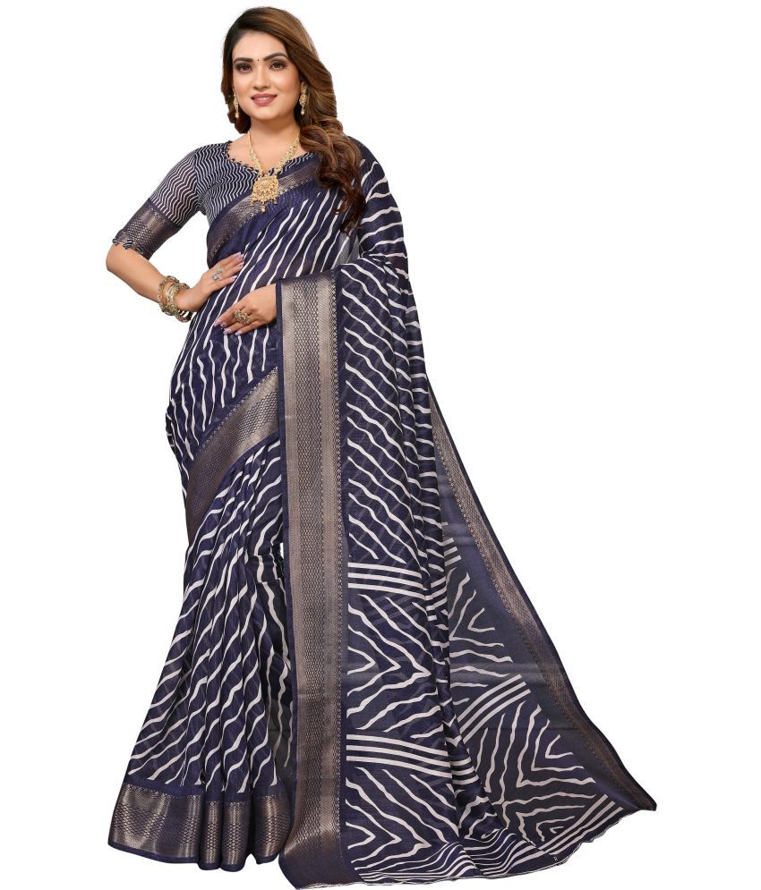     			HEMA SILK MILLS Cotton Silk Embellished Saree With Blouse Piece - Navy Blue ( Pack of 1 )