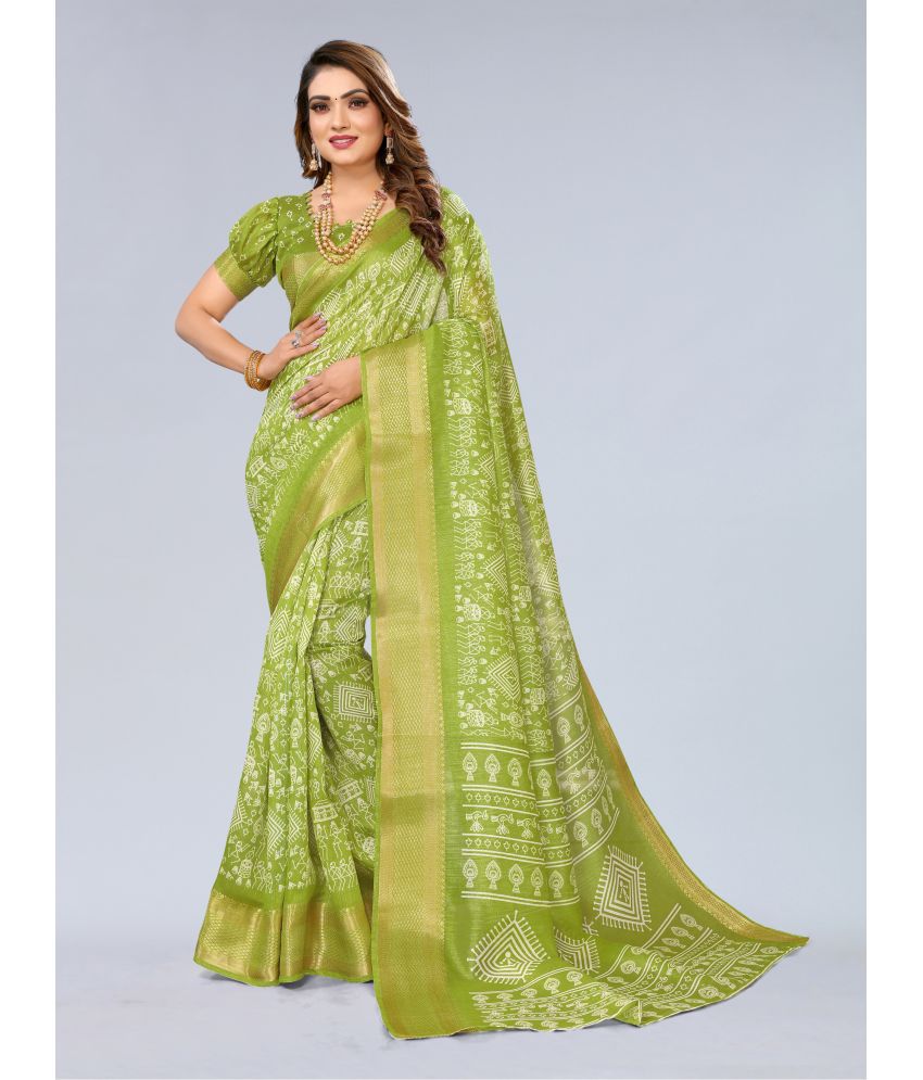     			HEMA SILK MILLS Cotton Silk Embellished Saree With Blouse Piece - Olive ( Pack of 1 )
