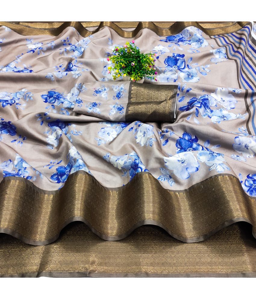     			HEMA SILK MILLS Silk Blend Printed Saree With Blouse Piece - Light Blue ( Pack of 1 )
