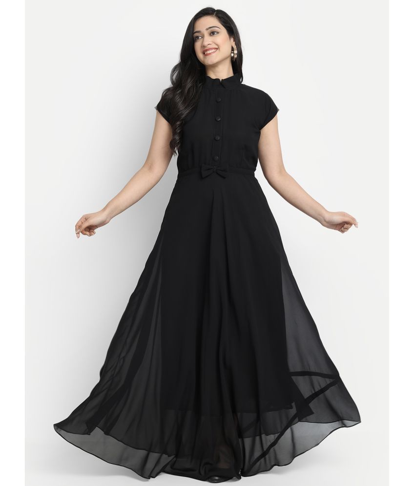     			JASH CREATION Georgette Solid Full Length Women's Gown - Black ( Pack of 1 )