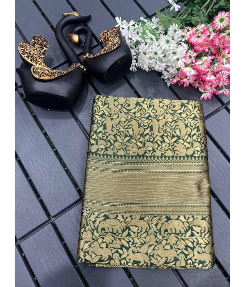     			JULEE Banarasi Silk Embellished Saree With Blouse Piece - Green ( Pack of 1 )
