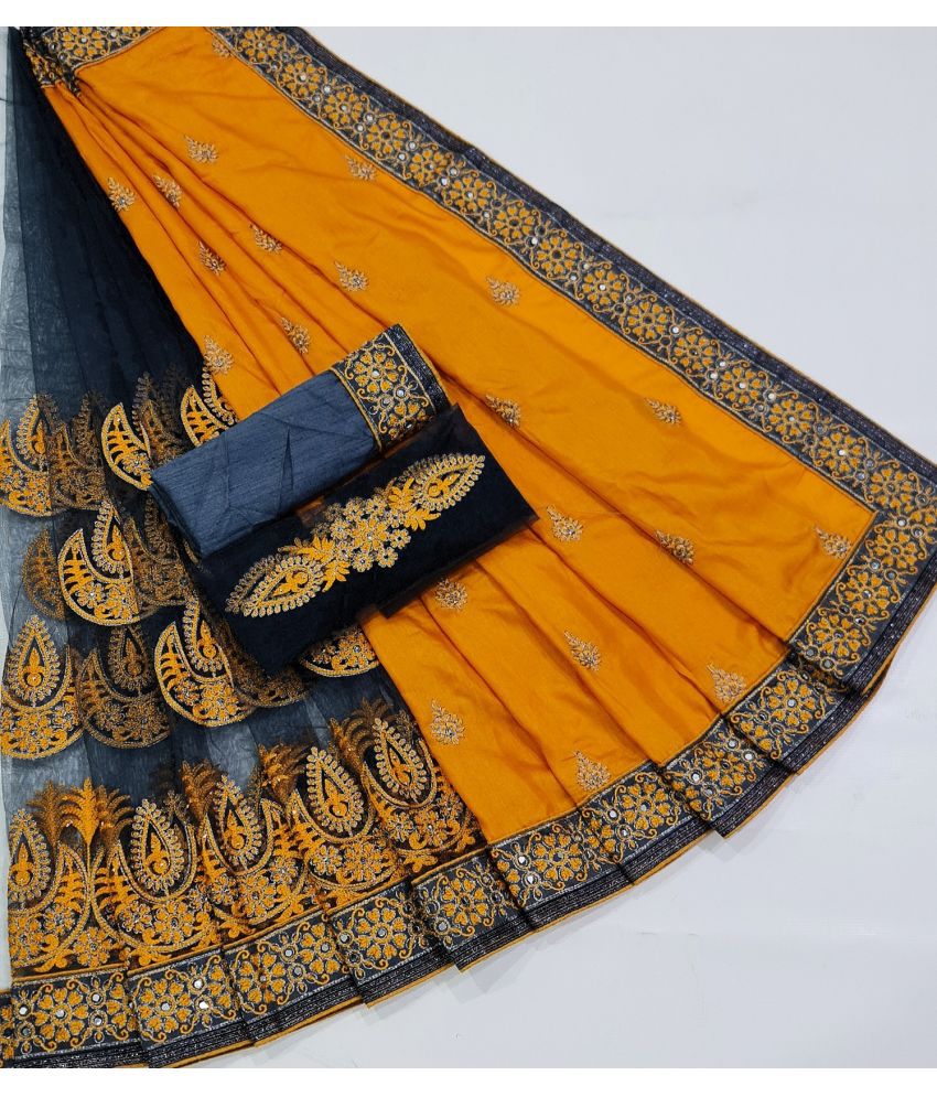     			JULEE Banarasi Silk Embellished Saree With Blouse Piece - Navy Blue ( Pack of 1 )