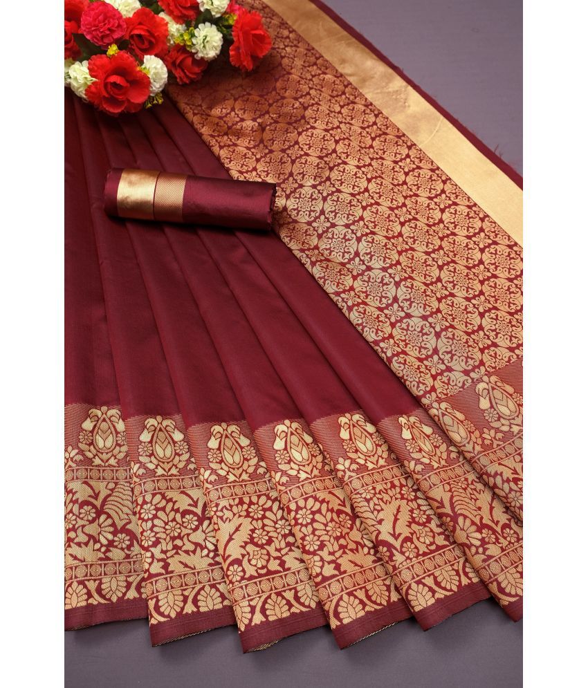     			JULEE Cotton Silk Embellished Saree With Blouse Piece - Maroon ( Pack of 1 )