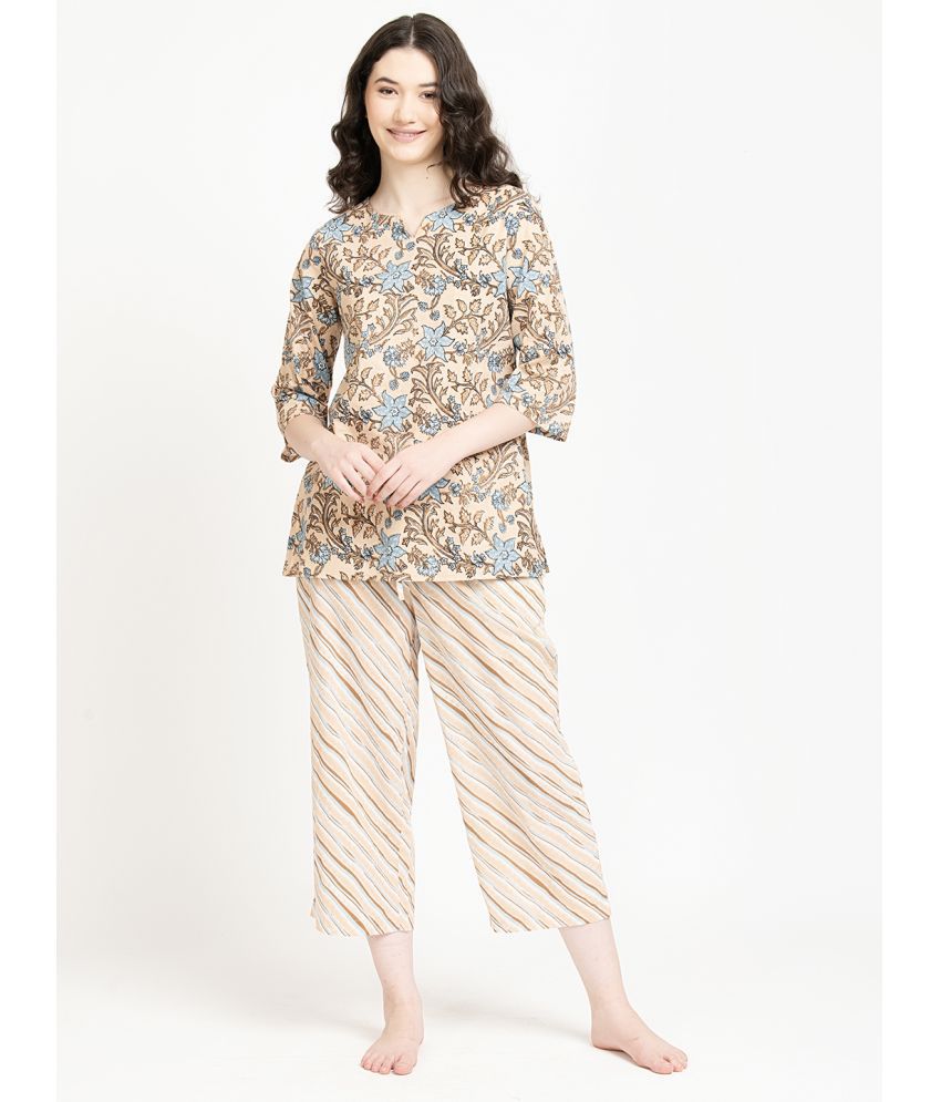     			June 9 Clothing Beige Cotton Women's Nightwear Nightsuit Sets ( Pack of 1 )