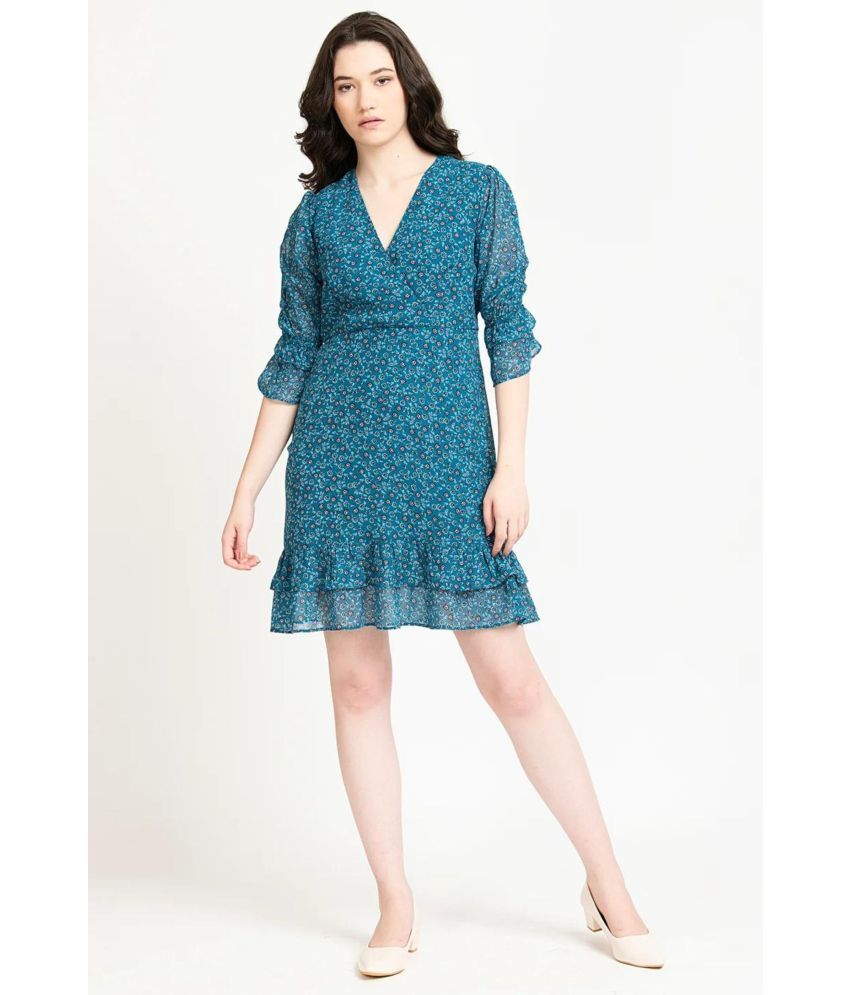     			June 9 Clothing Chiffon Printed Mini Women's A-line Dress - Teal ( Pack of 1 )