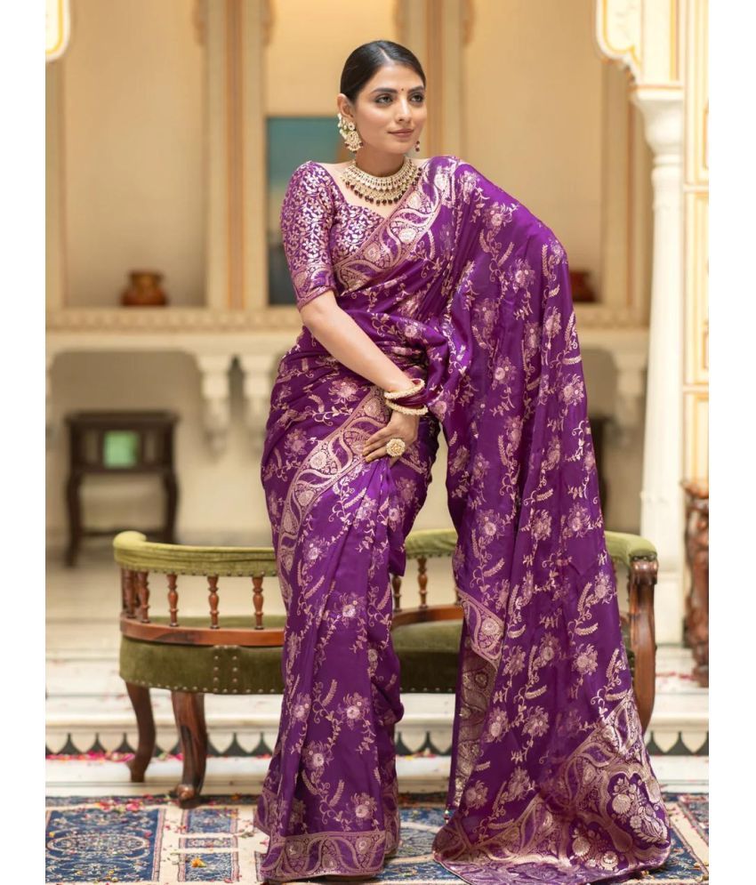     			MORLY Kanjivaram Embellished Saree With Blouse Piece - Purple ( Pack of 1 )