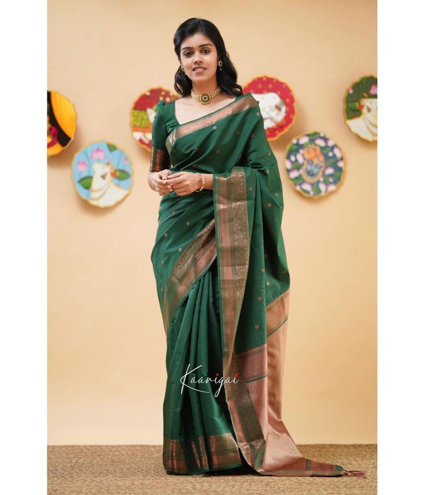     			MORLY Kanjivaram Embellished Saree With Blouse Piece - Olive ( Pack of 1 )