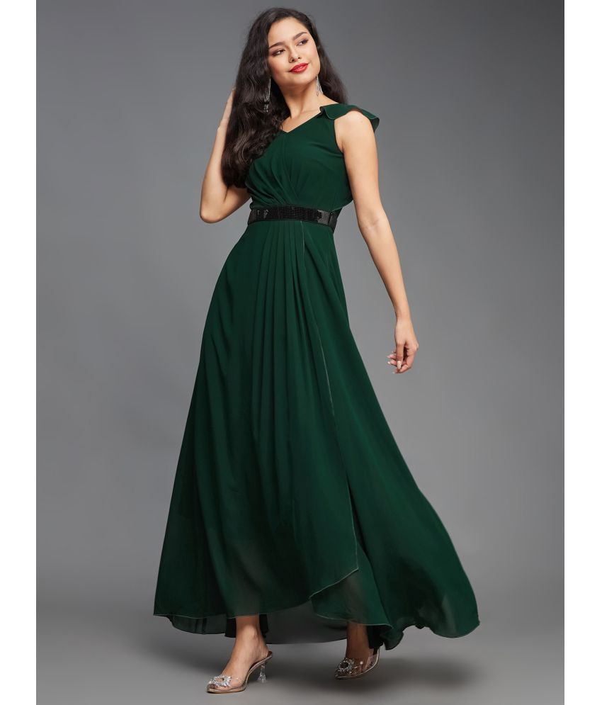     			Miss Chase Polyester Solid Full Length Women's Wrap Dress - Green ( Pack of 1 )