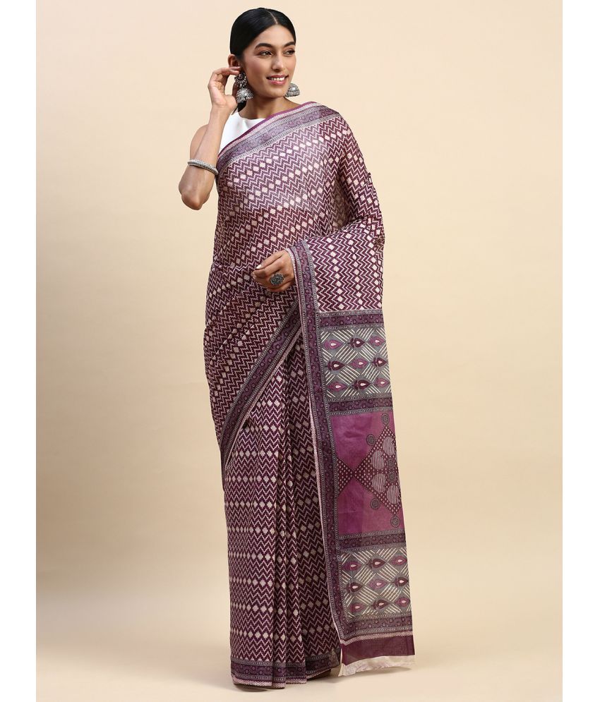     			SHANVIKA Cotton Printed Saree Without Blouse Piece - Purple ( Pack of 1 )