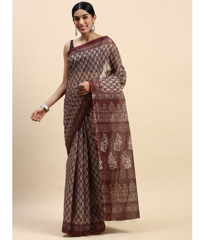     			SHANVIKA Cotton Printed Saree Without Blouse Piece - Maroon ( Pack of 1 )