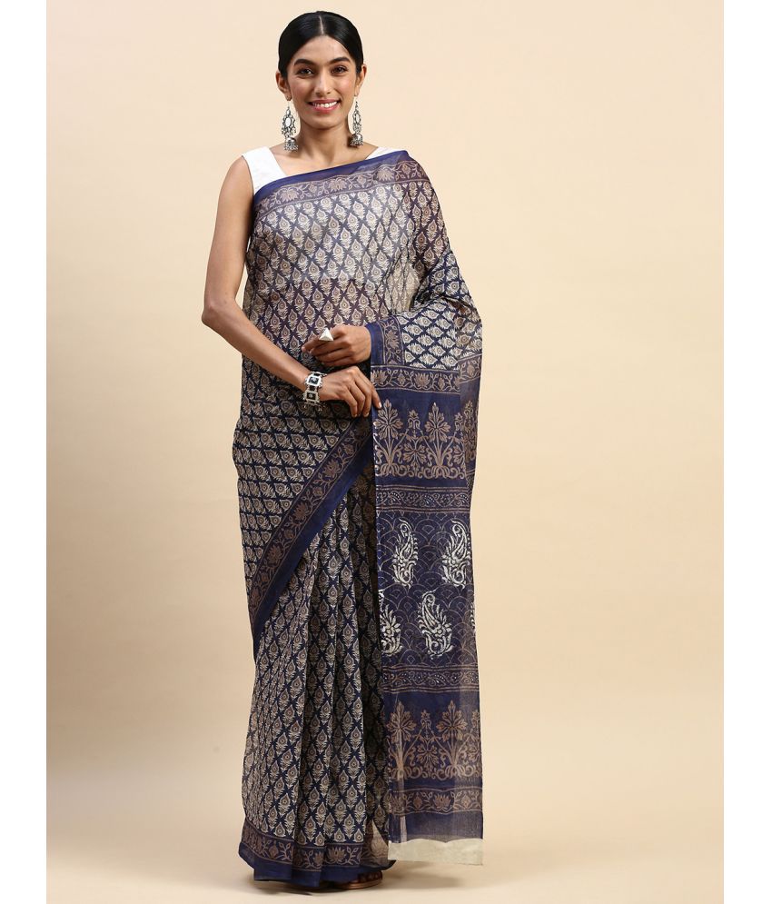     			SHANVIKA Cotton Printed Saree Without Blouse Piece - Navy Blue ( Pack of 1 )
