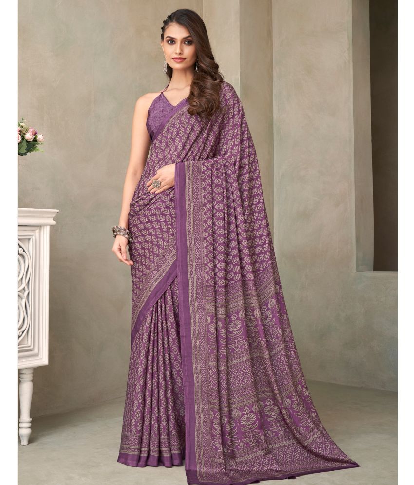     			Samah Crepe Printed Saree With Blouse Piece - Purple ( Pack of 1 )