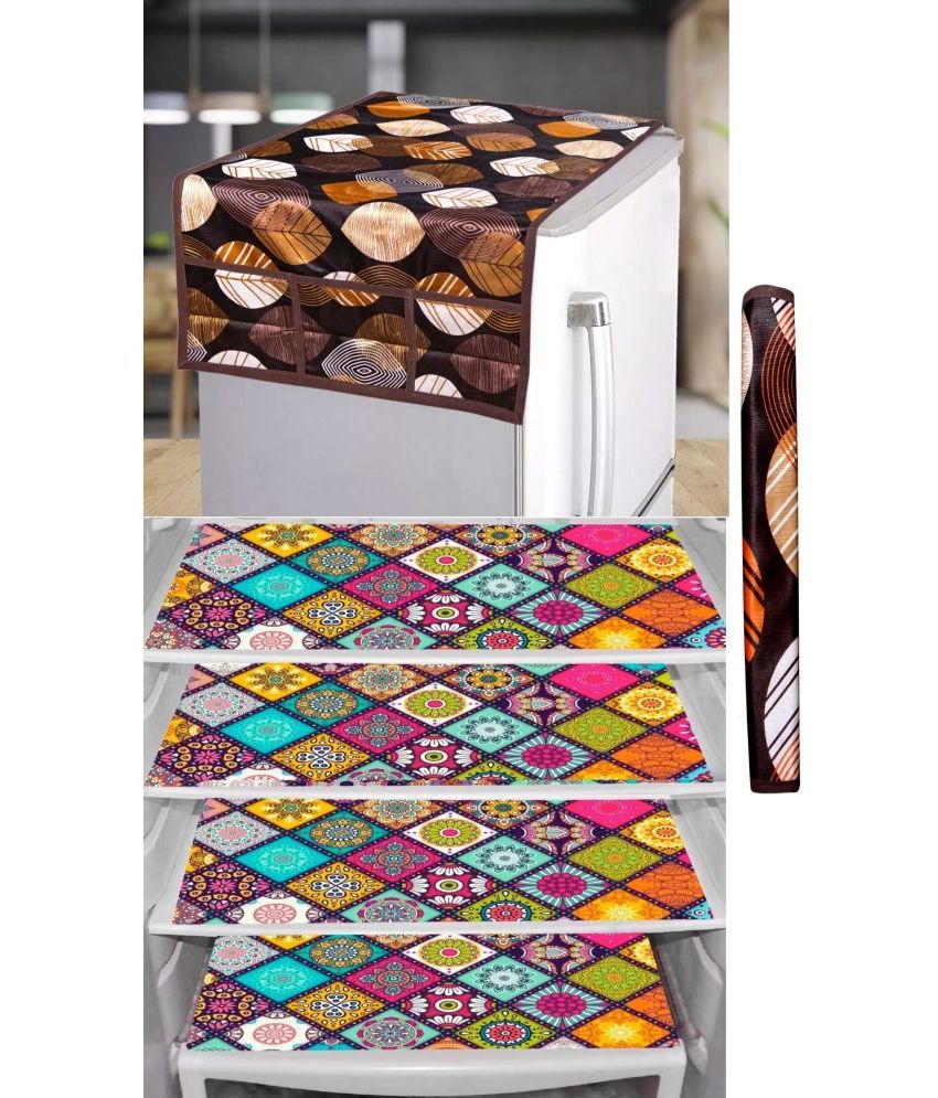     			Shaphio Polyester Nature Fridge Mat & Cover ( 99 58 ) Pack of 6 - Brown