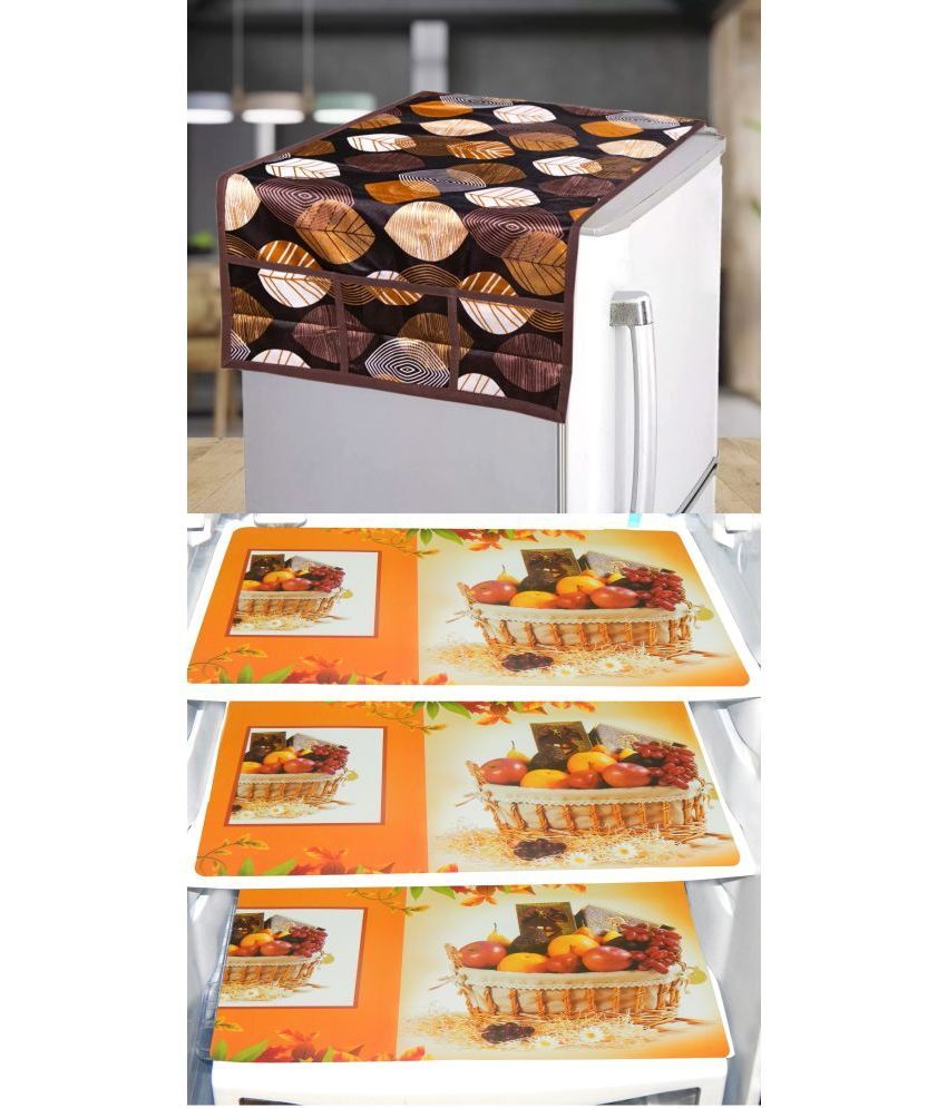     			Shaphio Polyester Nature Fridge Mat & Cover ( 99 58 ) Pack of 4 - Brown