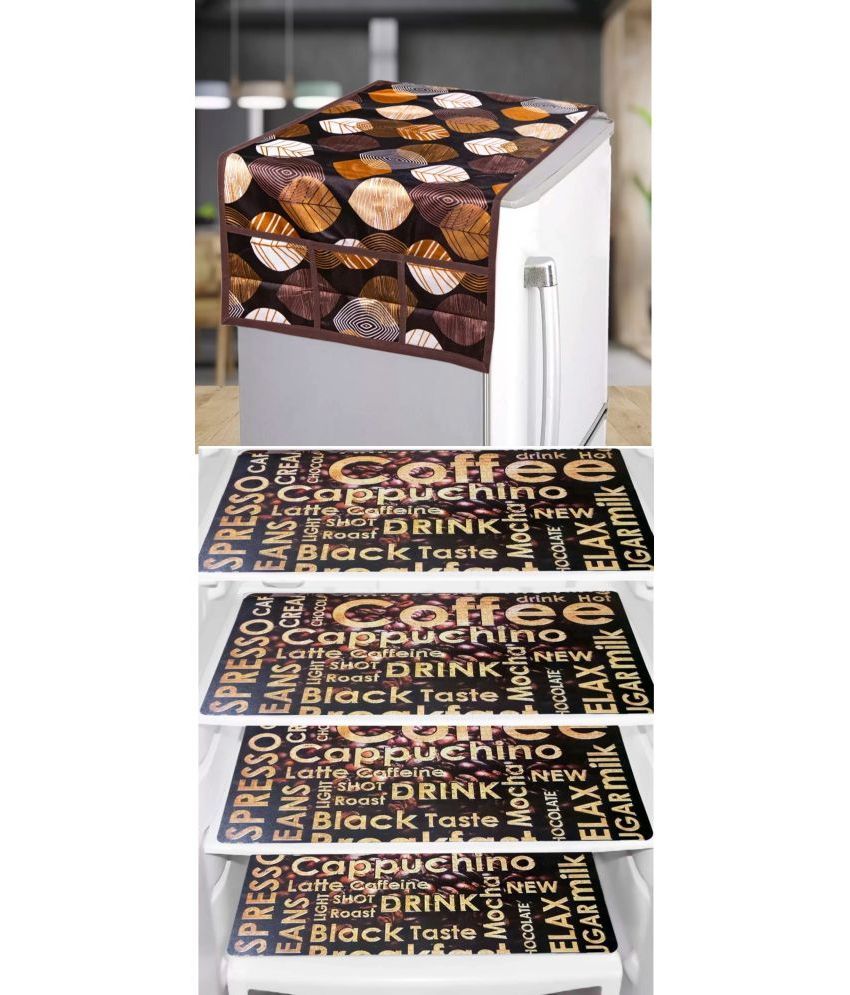     			Shaphio Polyester Nature Fridge Mat & Cover ( 99 58 ) Pack of 5 - Brown