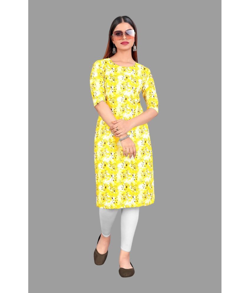     			WOW ETHNIC Crepe Printed Straight Women's Kurti - Yellow ( Pack of 1 )