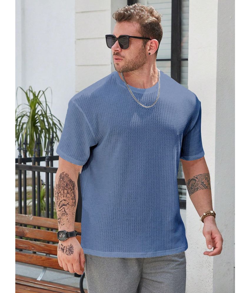     			fashion and youth Cotton Blend Oversized Fit Self Design Half Sleeves Men's T-Shirt - Blue ( Pack of 1 )
