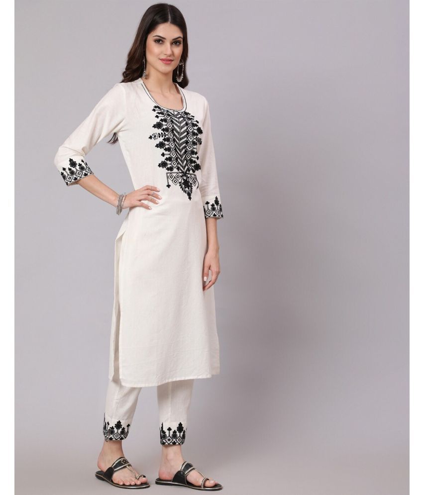     			kedar fab Rayon Embroidered Kurti With Pants Women's Stitched Salwar Suit - White ( Pack of 1 )