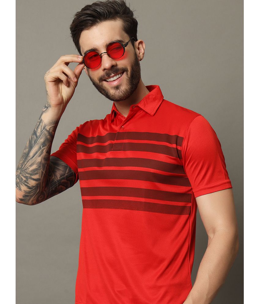     			renuovo Cotton Blend Regular Fit Striped Half Sleeves Men's Polo T Shirt - Red ( Pack of 1 )