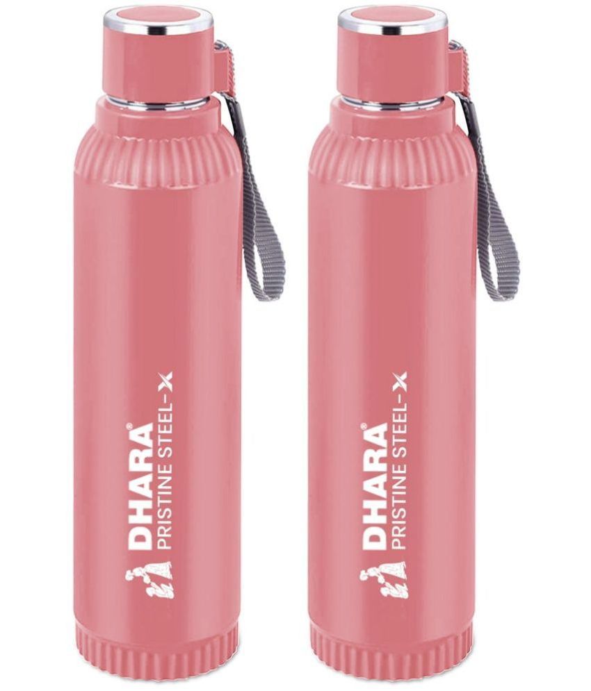     			Dhara Stainless Steel Peach Stainless Steel Water Bottle 700 mL ( Set of 2 )