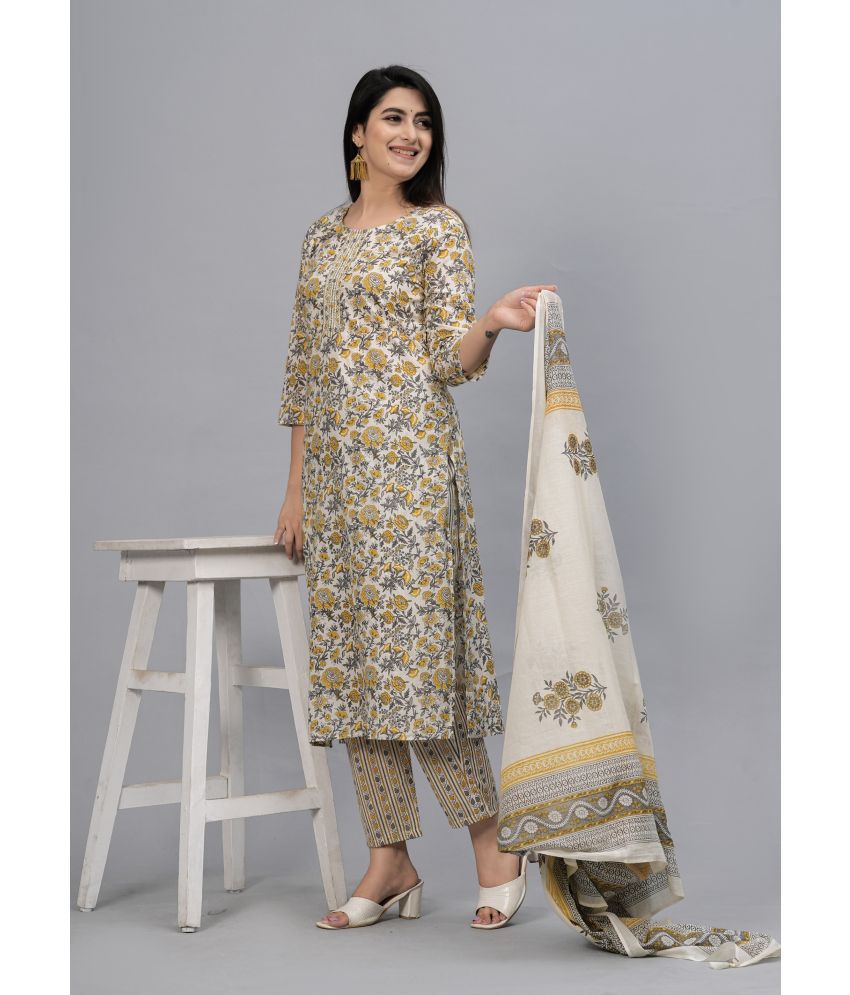     			Frionkandy Cotton Printed Kurti With Pants Women's Stitched Salwar Suit - Yellow ( Pack of 1 )