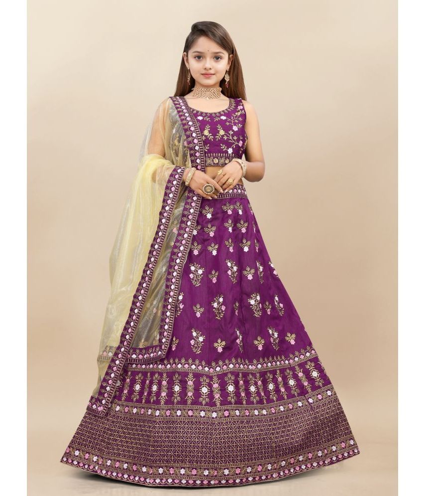     			JULEE Silk Lehenga Choli Set For Girls ( Pack of 1 , Purple )