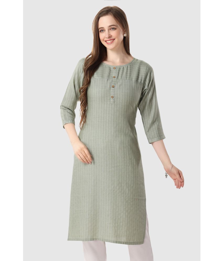     			Meher Impex Cotton Striped Straight Women's Kurti - Olive ( Pack of 1 )