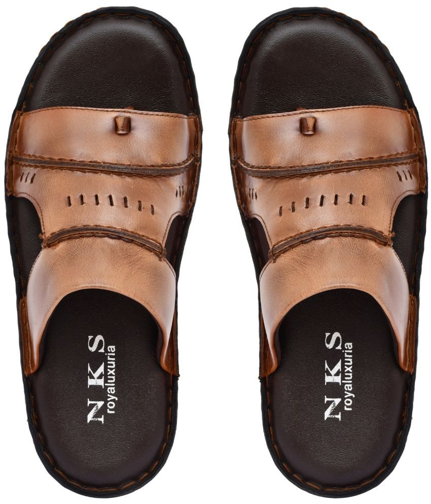     			NKS royaluxuria Tan Men's Leather Slipper