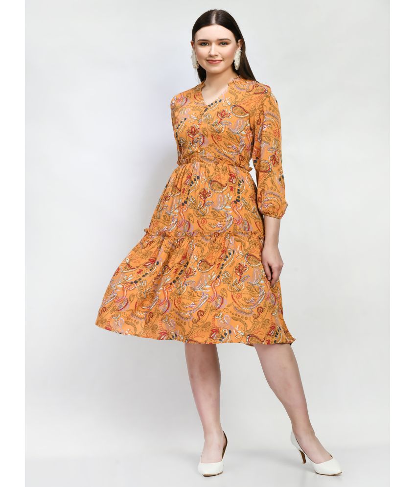     			Neel & Ned Cotton Printed Knee Length Women's Fit & Flare Dress - Orange ( Pack of 1 )